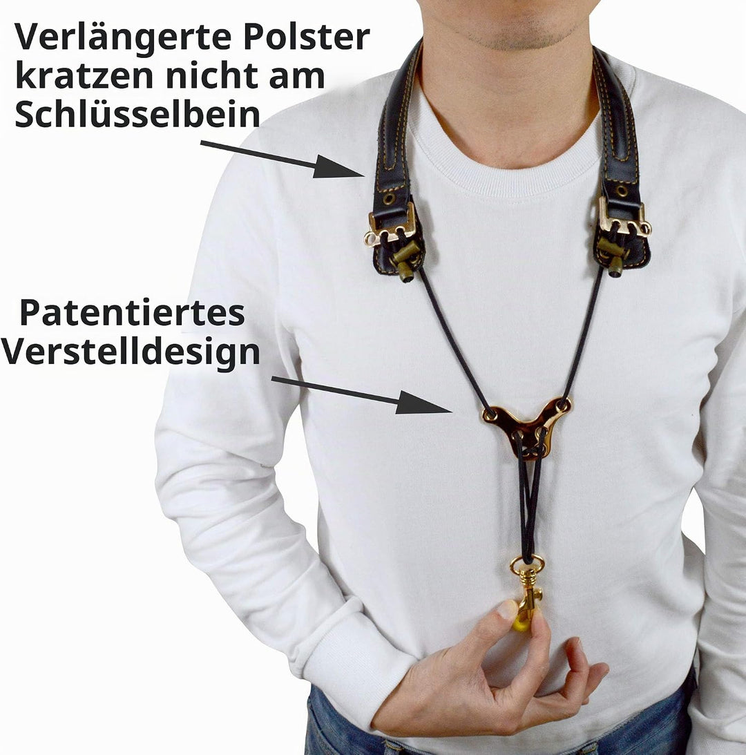 adorence Premium Saxophon Gurt (handgefertigt mit echtem Leder, atmungsaktivem Polster und Metallhak