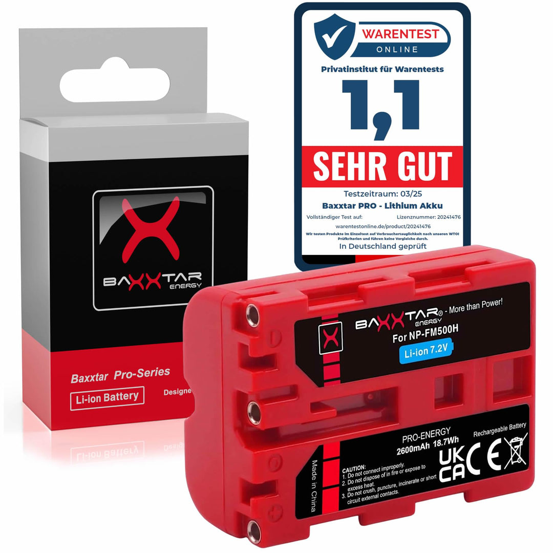 Baxxtar PRO NP-FM500H Akku (echte 2400mAh UL-Zertifikat) mit Infochip - kompatibel mit Sony Alpha A5