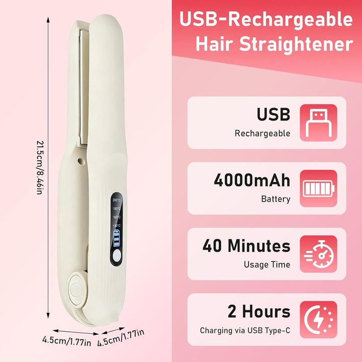 Glätteisen Kabellos 2 in 1 Glätten & Locken, USB Haarglätter mit 4000mAh Akku, 4 Temperaturstufen (1