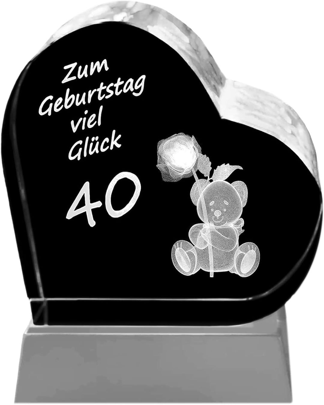 Kaltner Präsente Geschenkidee - Herz aus Glas: Kristallglas mit 3D-Laser-Gravur Teddy Rose/Zum Gebur
