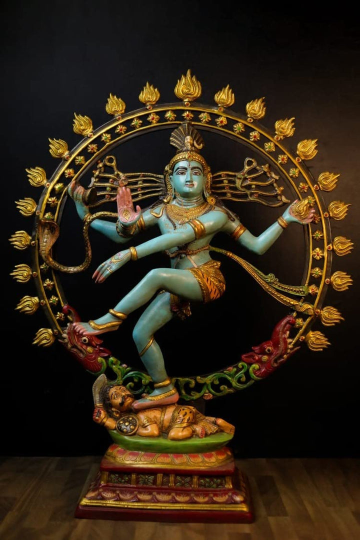 SHIVAJI ARTS Nataraj-Statue, Tanzende Shiva aus Messing, handbemalt, 66 cm, gross, 1 Stück