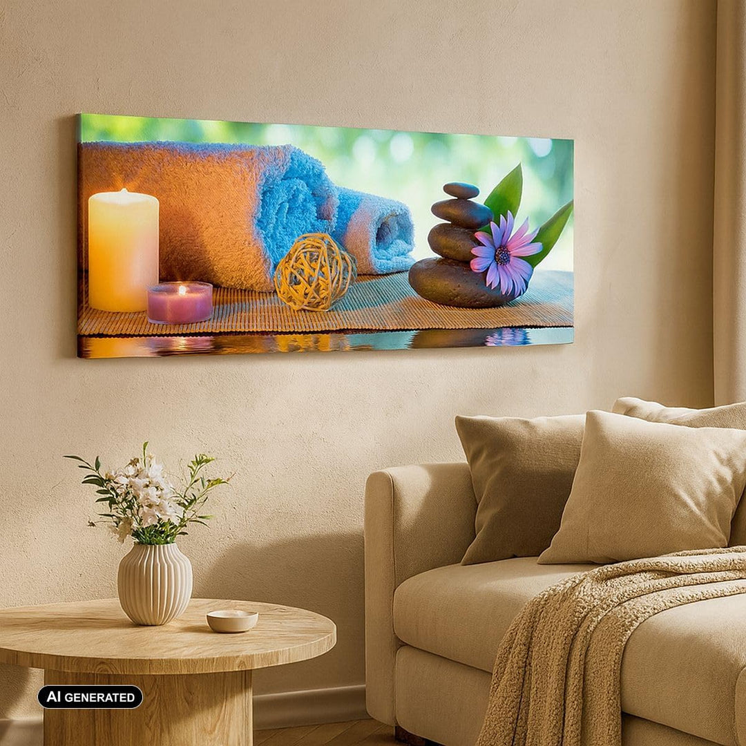Panorama Bilder auf Leinwand 100x40cm Leinwandbild Natur Entspannung Spa Kerzen Gross Wanddeko Bild