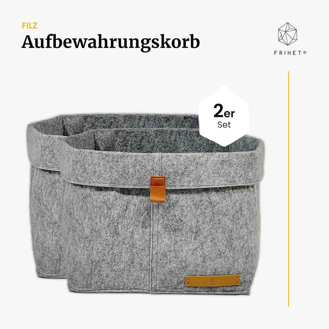 FRIHET® Filz Aufbewahrungskorb für KALLAX Regal | Ordnungsbox in Grau | Filztasche Organizer | Gr. 2