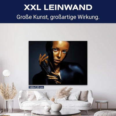 wandmotiv24 Leinwand-Bild Gold Collection, Grösse 60x45cm, Querformat, Frau in Schwarz & Gold, Muste