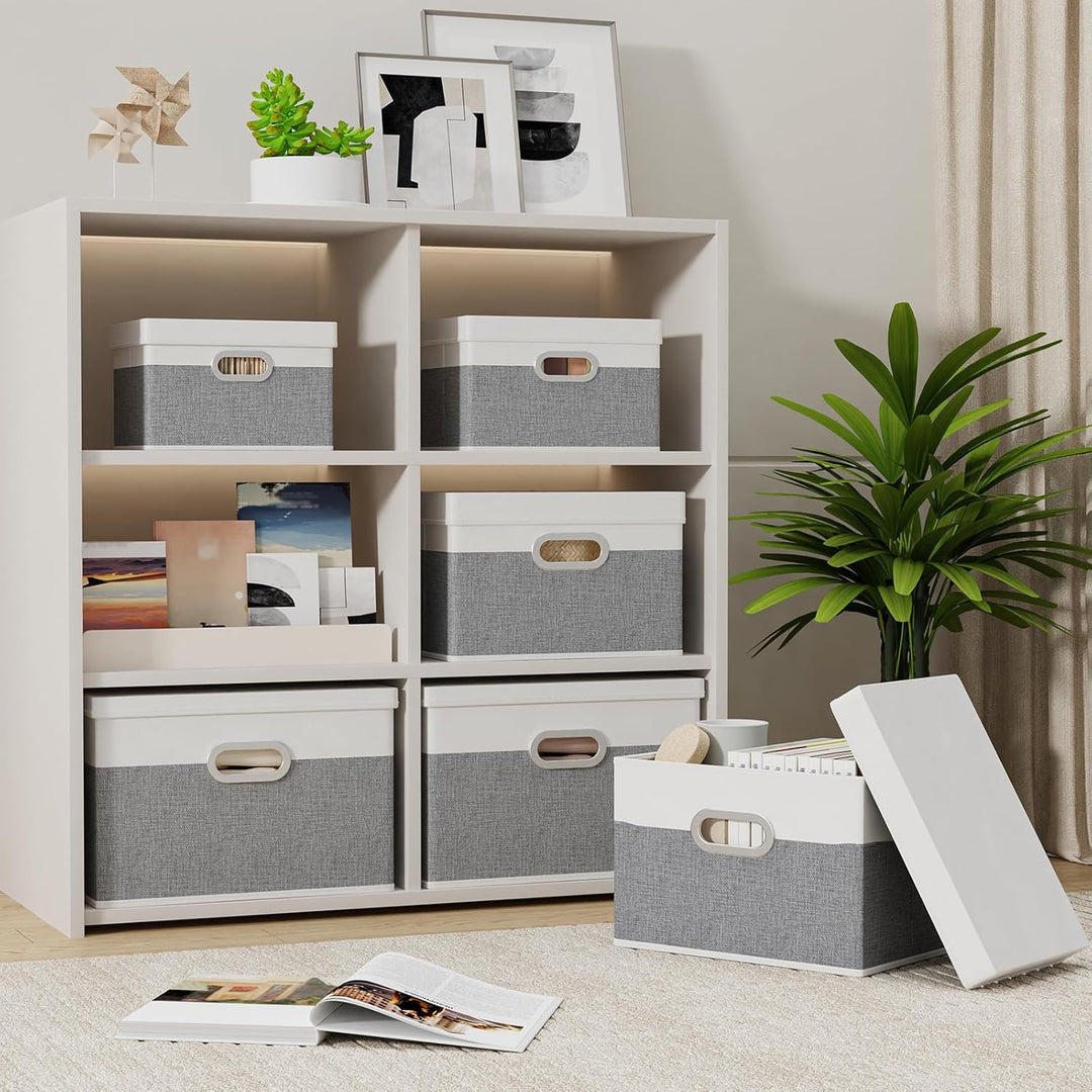 Yawinhe Aufbewahrungsbox mit Deckel, Faltbare Leinentuch Kleidung Ablagekorb, Waschbare, Stoffbox, f