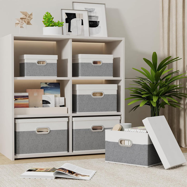 Yawinhe Aufbewahrungsbox mit Deckel, Faltbare Leinentuch Kleidung Ablagekorb, Waschbare, Stoffbox, f