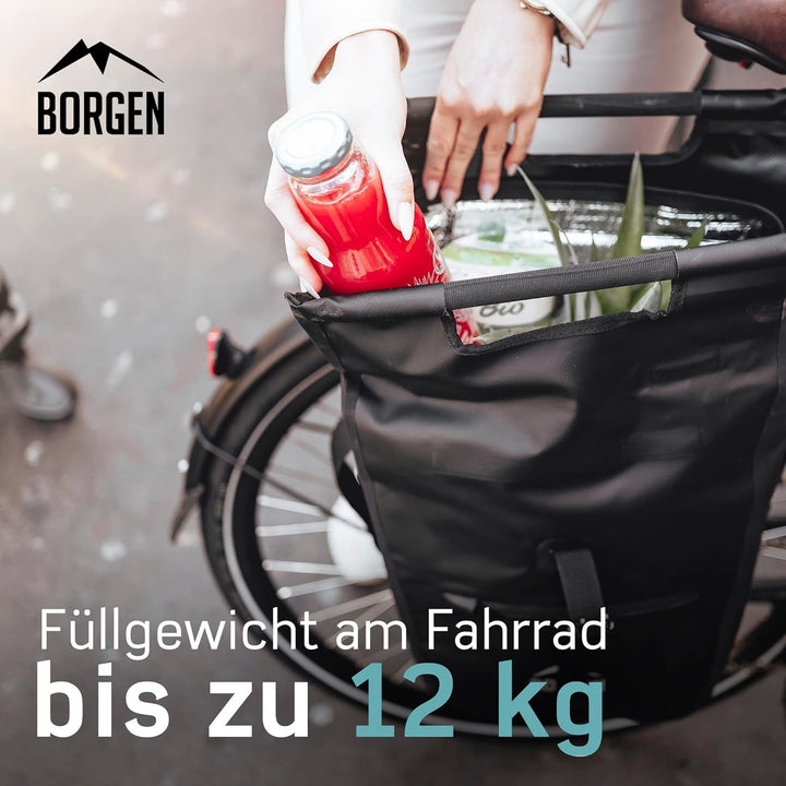 Borgen Fahrrad Einkaufstasche für Gepäckträger mit herausnehmbaren Kühleinsatz - Verwendbar als Gepä