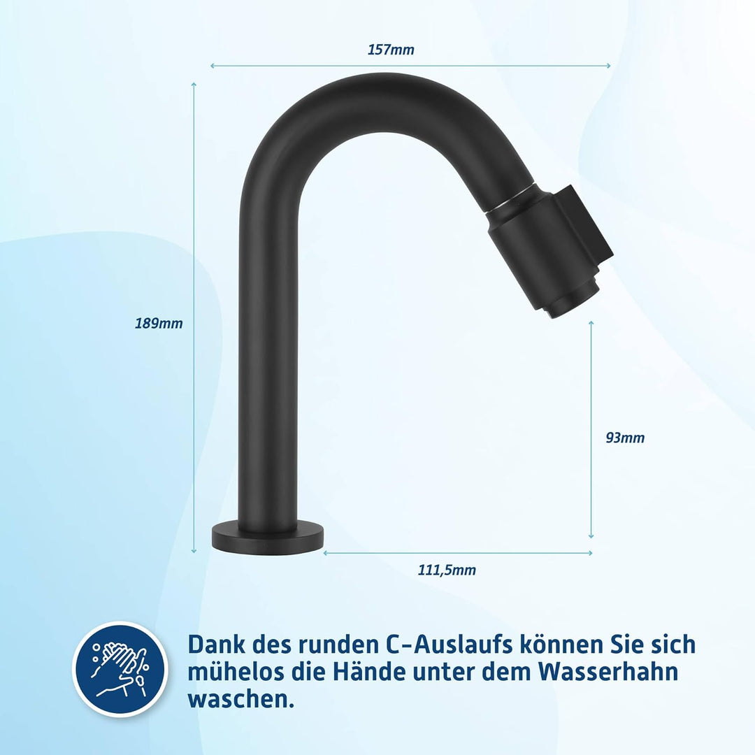 Essential 2.0 Kaltwasserhahn Gäste WC - 19 cm Hoher Waschtischarmatur - Messing - Mit Rosetten - Mat