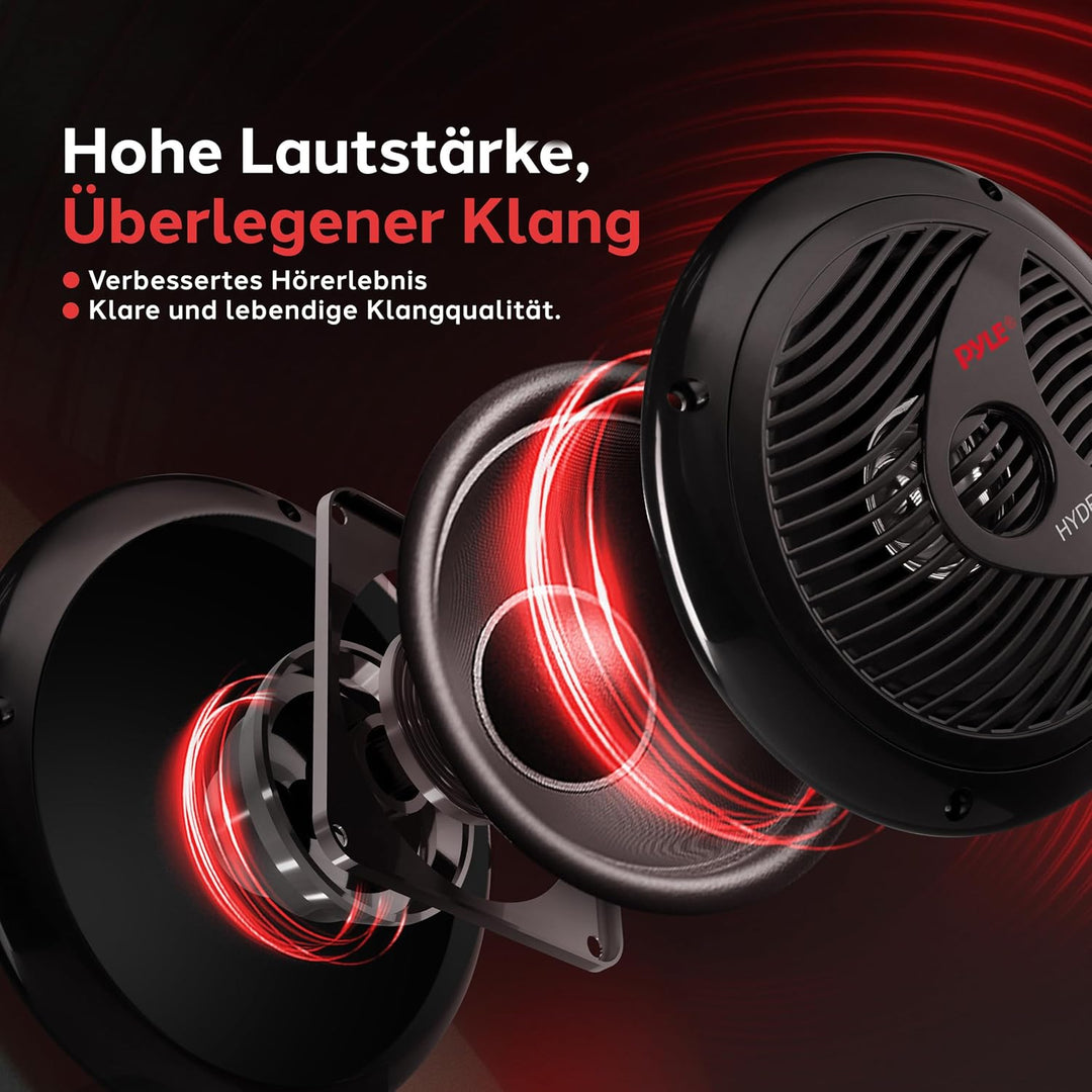 Pyle Wasserdichte Lautsprecher 6.5-Zoll Dual Cone Stereo, PLMR60B Schwarz STANDARD, Schwarz STANDARD