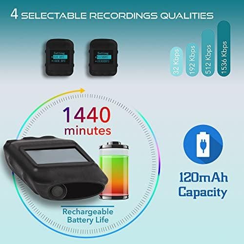 Modul Diktiergerät Stimmenaktivierter 8GB Rekorder- 570 Stunden | HD Stimme 1536kbps | 20 Stunden Ba