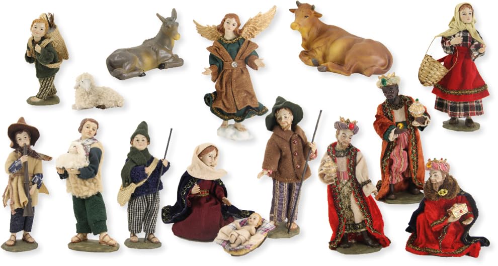 FADEDA 15x Krippenfiguren alpenländisch, Ankleidefiguren/Höhe:10 cm/handbemalt/detailgetreue Krippen