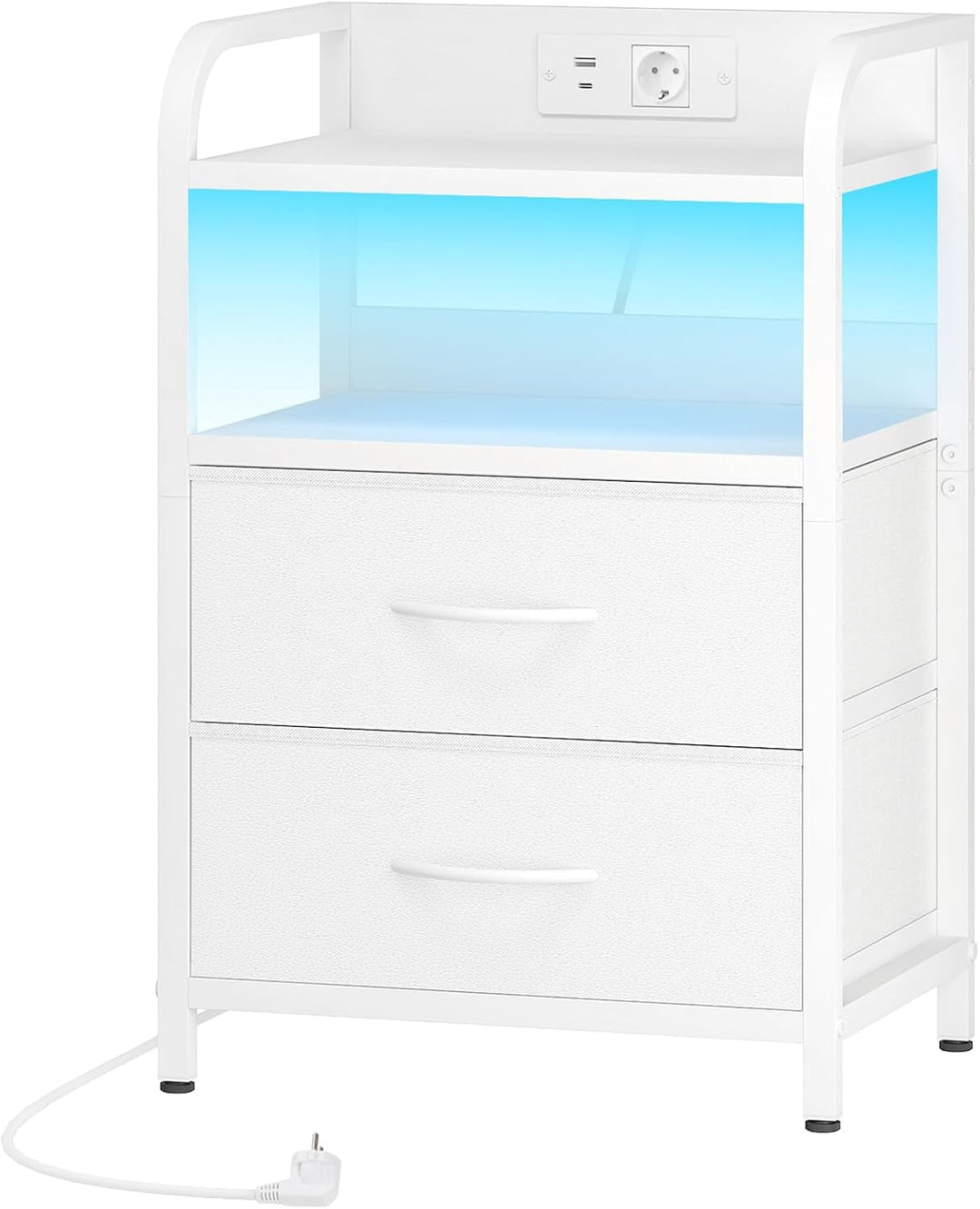 HOOBRO Nachttisch mit 2 Schubladen, Beistelltisch mit Ladestation und dimmbarer LED-Beleuchtung, Sof