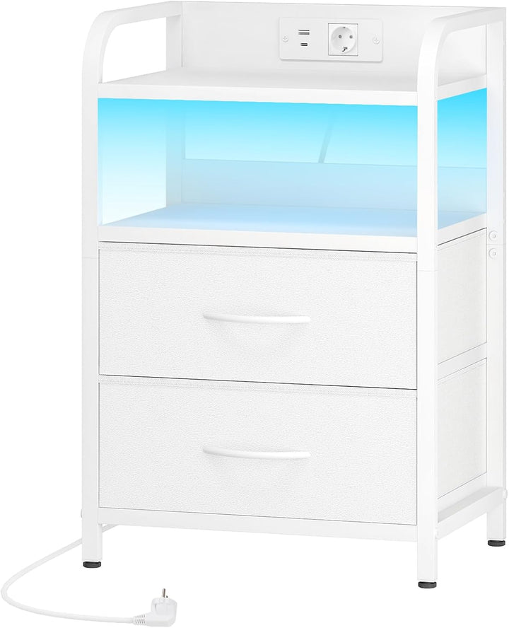 HOOBRO Nachttisch mit 2 Schubladen, Beistelltisch mit Ladestation und dimmbarer LED-Beleuchtung, Sof