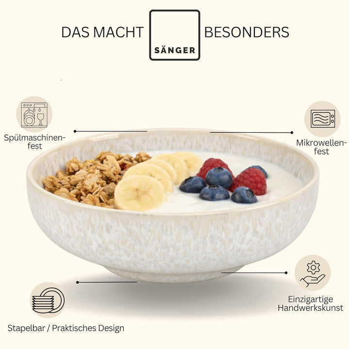Sänger | Schalen Set Korfu 4 tlg, Müslischalen für 4 Personen, Steingut Schalen Handmade, Set inkl.