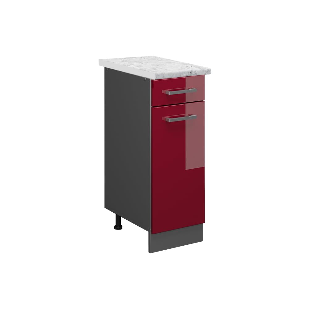 Vicco Küchenschrank mit Schublade R-Line, Bordeaux Hochglanz/Weiss, AP Marmor Bordeaux Hochglanz Sch