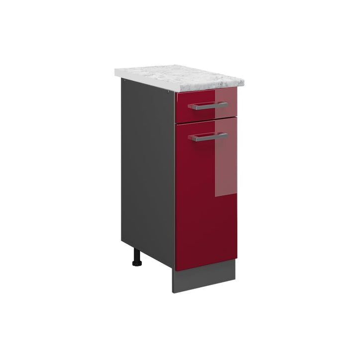 Vicco Küchenschrank mit Schublade R-Line, Bordeaux Hochglanz/Weiss, AP Marmor Bordeaux Hochglanz Sch