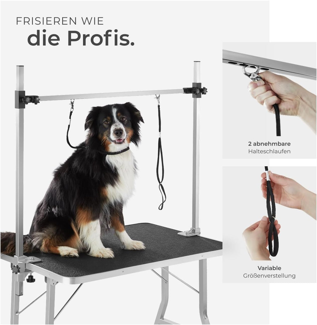 TecTake 402893 Trimmtisch für Hunde/Katzen mit höhenverstellbarem Galgen und 2 Schlingen, Klappbar,