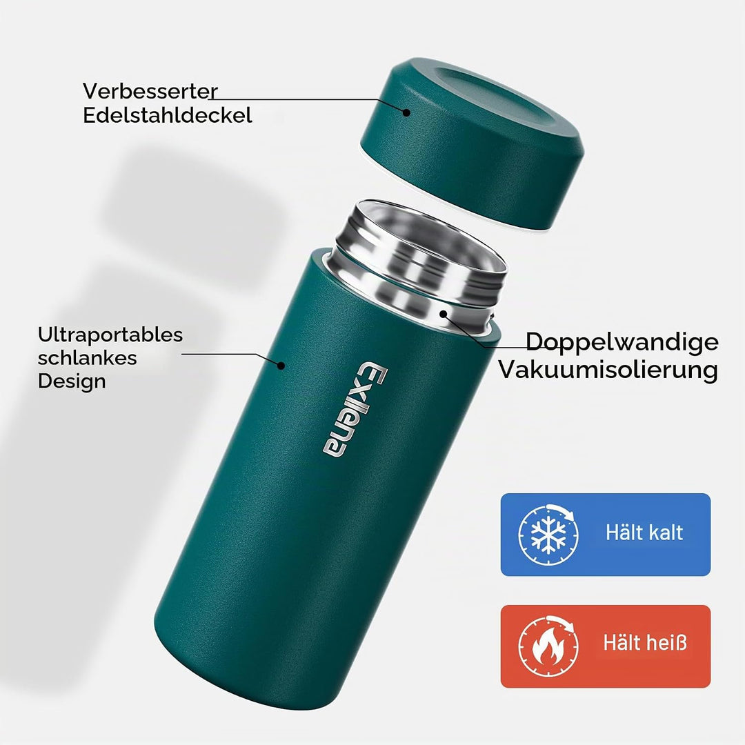 【Upgrade-Version】Exllena Mini Thermosflasche 250ml mit Edelstahl-Deckel, Trinkflasche Klein Doppelwa