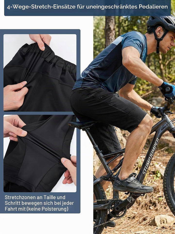 ARSUXEO Radhose Herren MTB Shorts ohne Polsterung Radfahren Shorts Klassisch Wasserdicht 1903 Schwar
