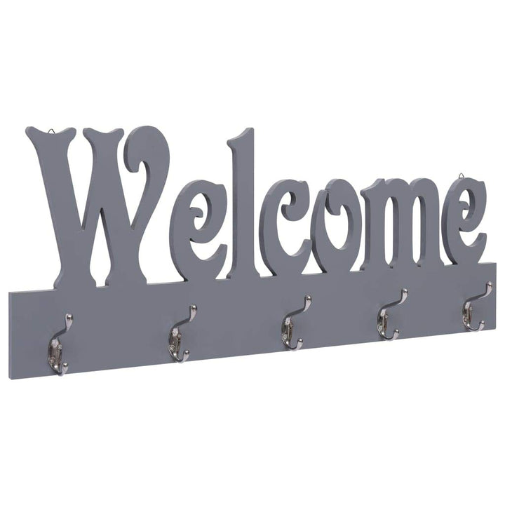Wandgarderobe mit Ablage - WELCOME Grau 74 x 29,5 cm mit 4 Haken, MDF + Kupferhaken - Vintage Wandre