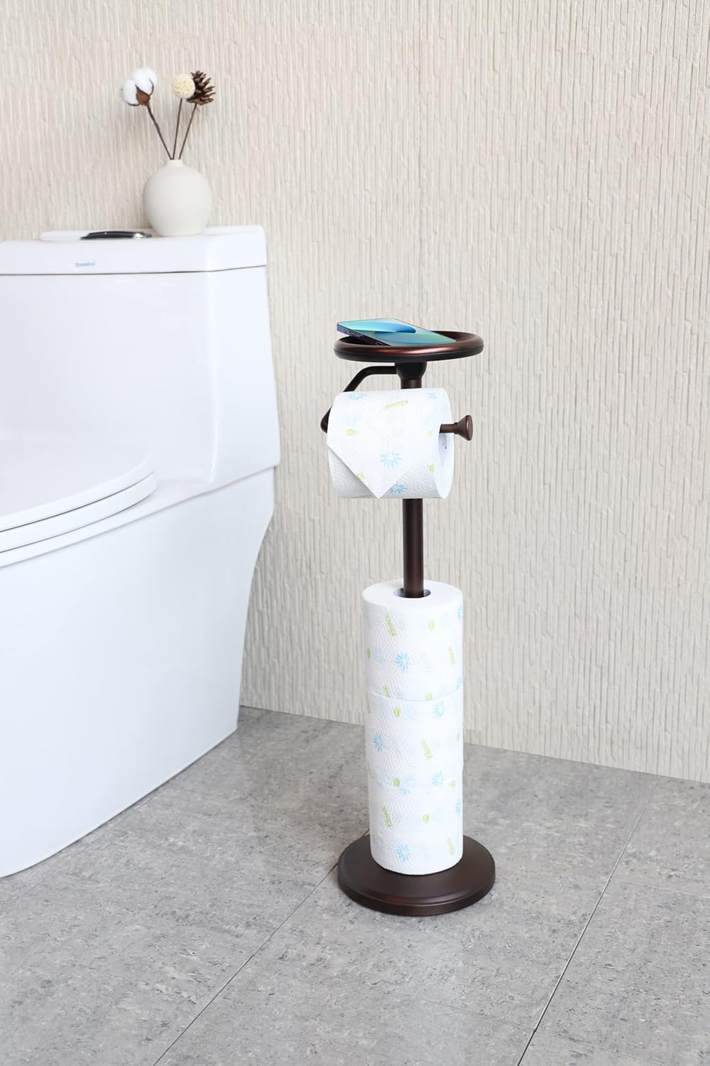 ZCCZ Toilettenpapierhalter freistehend mit Regal, Badezimmer Tissue Roll Spender Stand für Reserve L