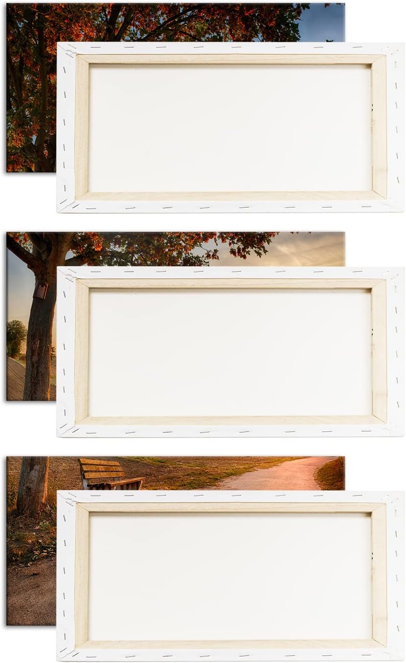 deyoli Spazierweg am Abend Format: 3-teilig 120x80 als Leinwand, Motiv fertig gerahmt auf Echtholzra