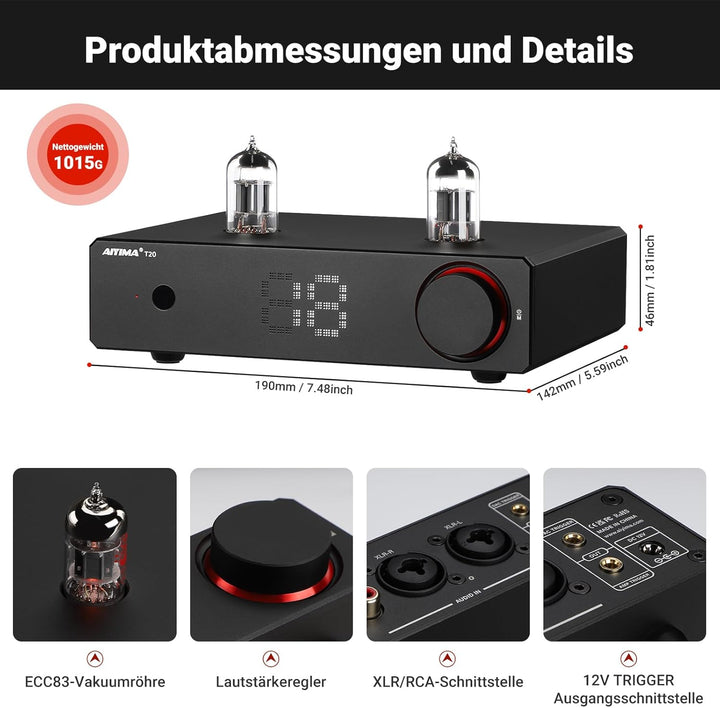 AIYIMA T20 Balanced Tube Vorverstärker LME49720 für HiFi-Heim-Audio Mini-Vakuumröhren-Vorverstärker