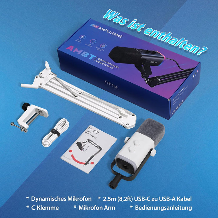 Fifine XLR Streaming Mikrofon mit Arm für Podcast Studio, USB Dynamisch Microphone Gaming PC mit Stu
