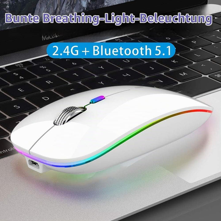 Uiosmuph Bluetooth Kabellose Maus, Leise LED Wiederaufladbare Mouse,Weiss White, White