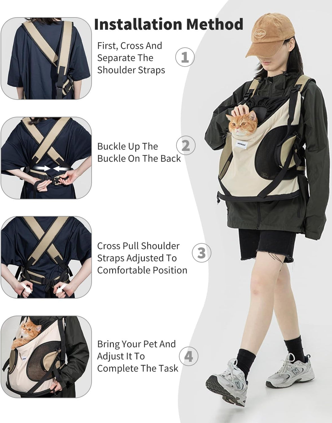 PETCUTE Haustier Front Rucksack,Verstellbarer Hunde -Rucksack mit Sicherheitsleine,Tragbarer Hunde R
