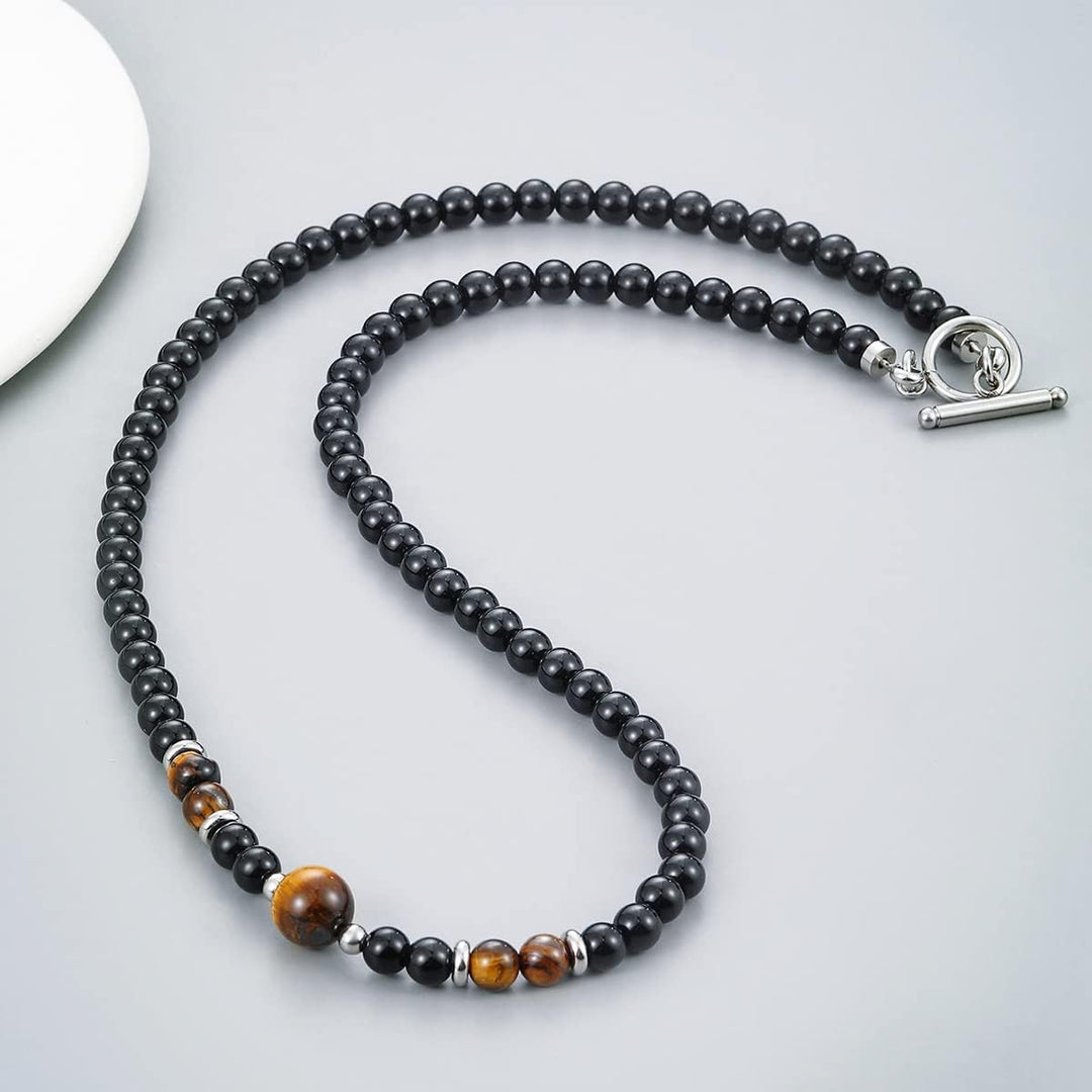 Handgemachte Herren Tigerauge Onyx Perlenkette Kette Natürliche Edelsteine Heilung Kristallschmuck (