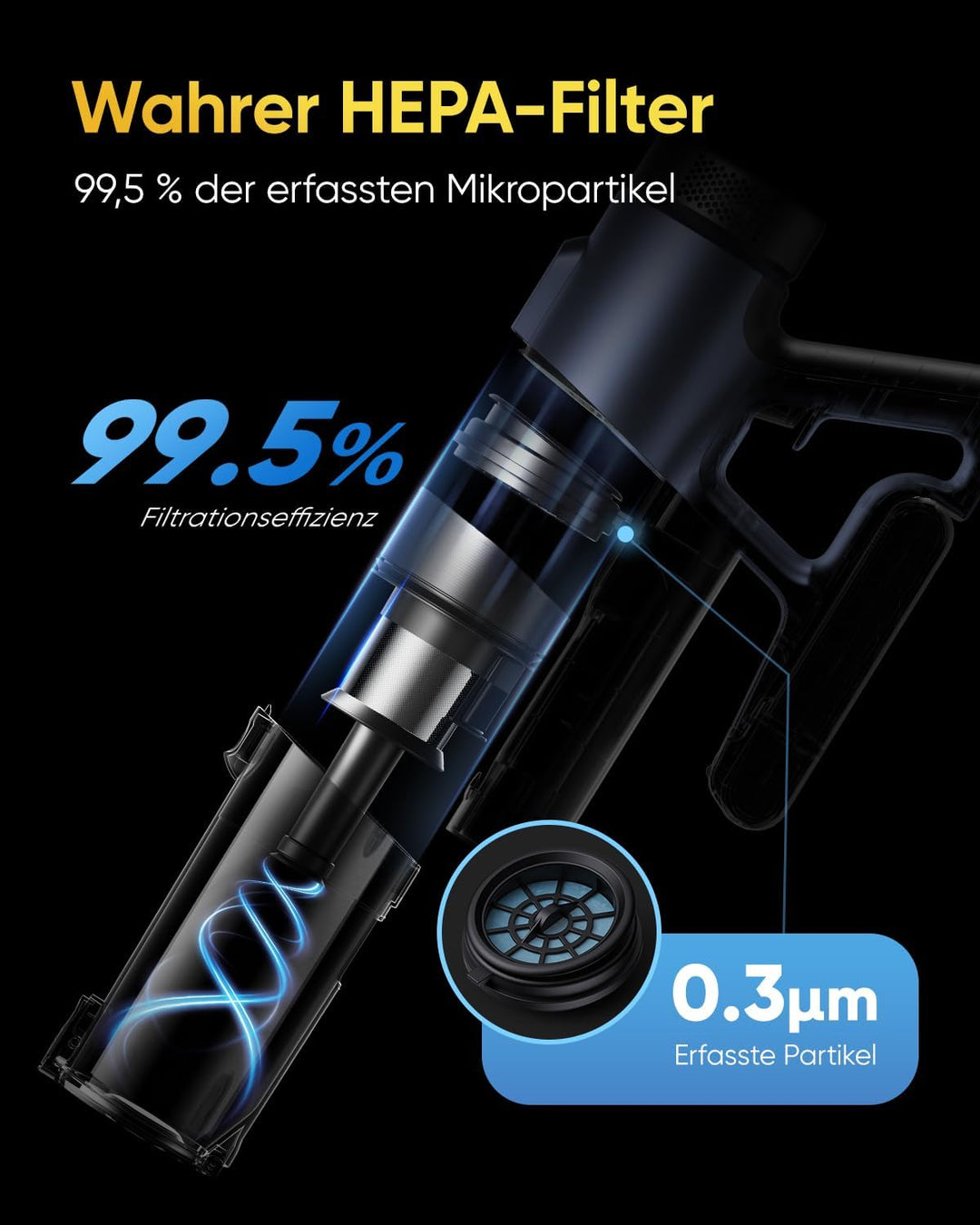 Vexilar V12 Staubsauger Kabellos, 50Min/50kPa/450W, Leicht Akku Staubsauger mit Anti-Verhedderungs-B