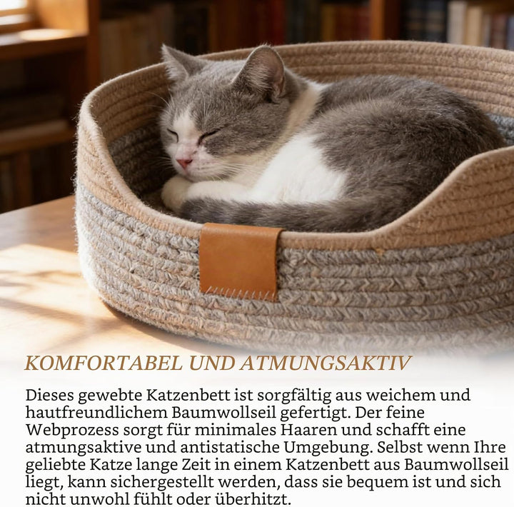 GOMETY Katzenbett Waschbar, 50x15cm Katzenkorb zum Schlafen aus Baumwollseilen, Rund Haustierbett, B