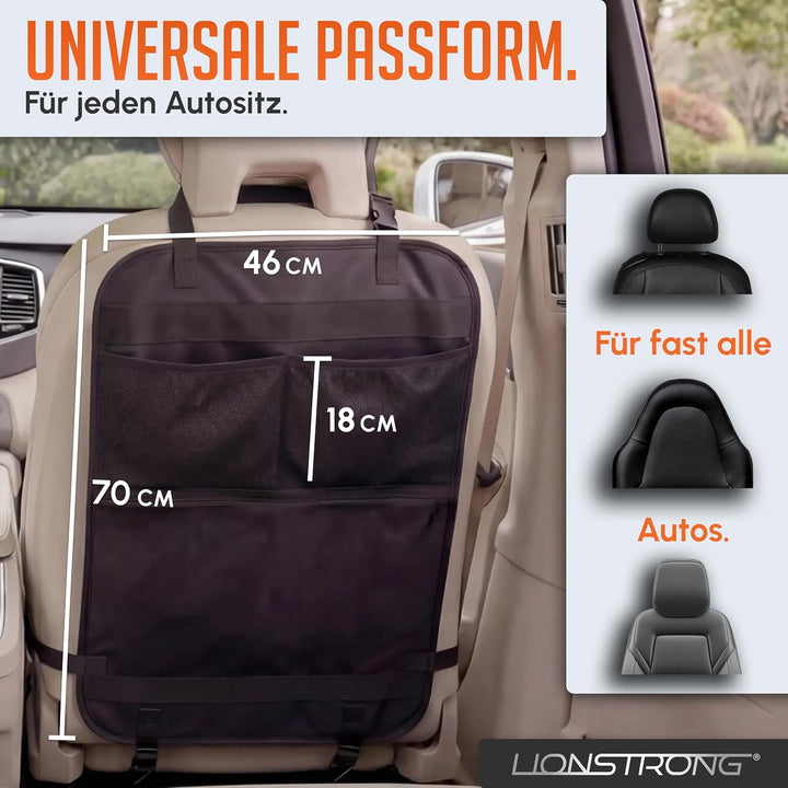 LIONSTRONG® Auto Organizer Kinder Rücksitz schwarz [WASSERDICHT] - Rückenlehnenschutz Auto Kinder un