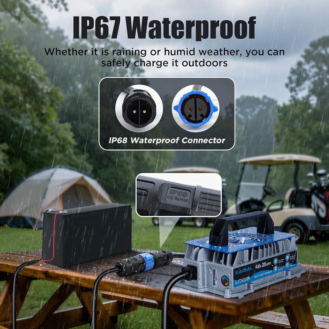 KAISAL 48V LiFePO4 Ladegerät, 58.4V 25A Lithium Batterieladegerät, IP67-wasserdicht, 1250 W, 48V 25A