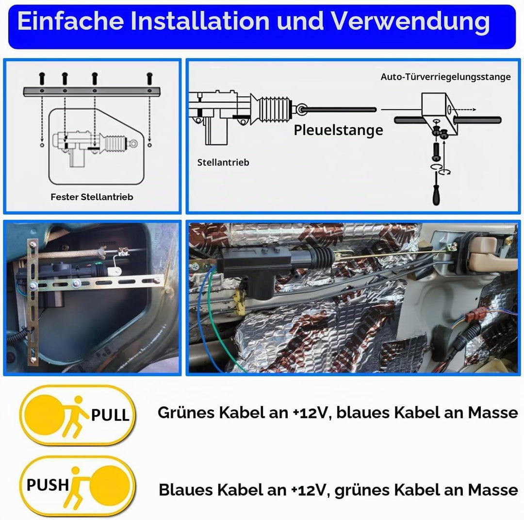 4 Stück KFZ Türschloss Stellantrieb 12V Türschloss Aktuatoren Set Zentrale Tür Verriegelung Stellmot