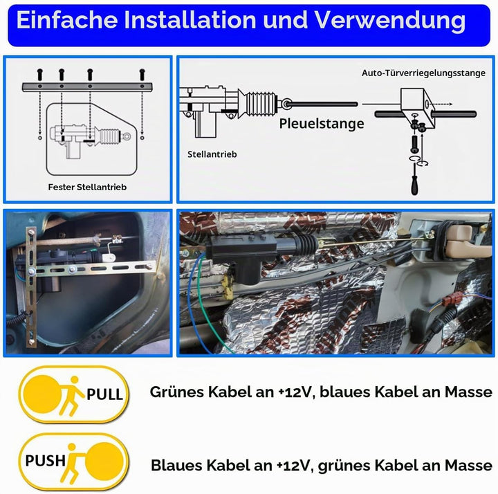 4 Stück KFZ Türschloss Stellantrieb 12V Türschloss Aktuatoren Set Zentrale Tür Verriegelung Stellmot