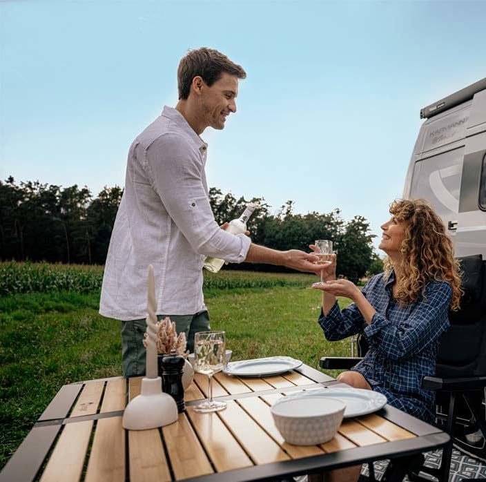 BERGER Alu-Bambus Rolltisch │Markttisch Klapptisch Beistelltisch Gartentisch Campingtisch leicht & w