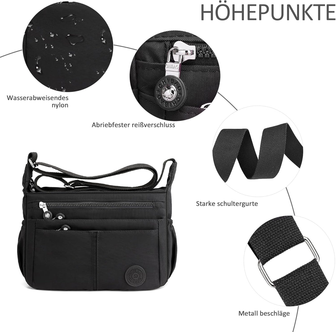 DIRRONA Umhängetasche Damen Gross - Leicht Wasserdicht Nylon Handtasche Damen Mit Vielen Fächern Sch