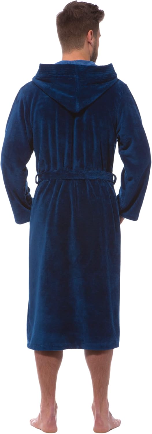 Morgenstern Bademantel Herren mit Kapuze Luxus Frottee Velours Lang M Marine, M Marine