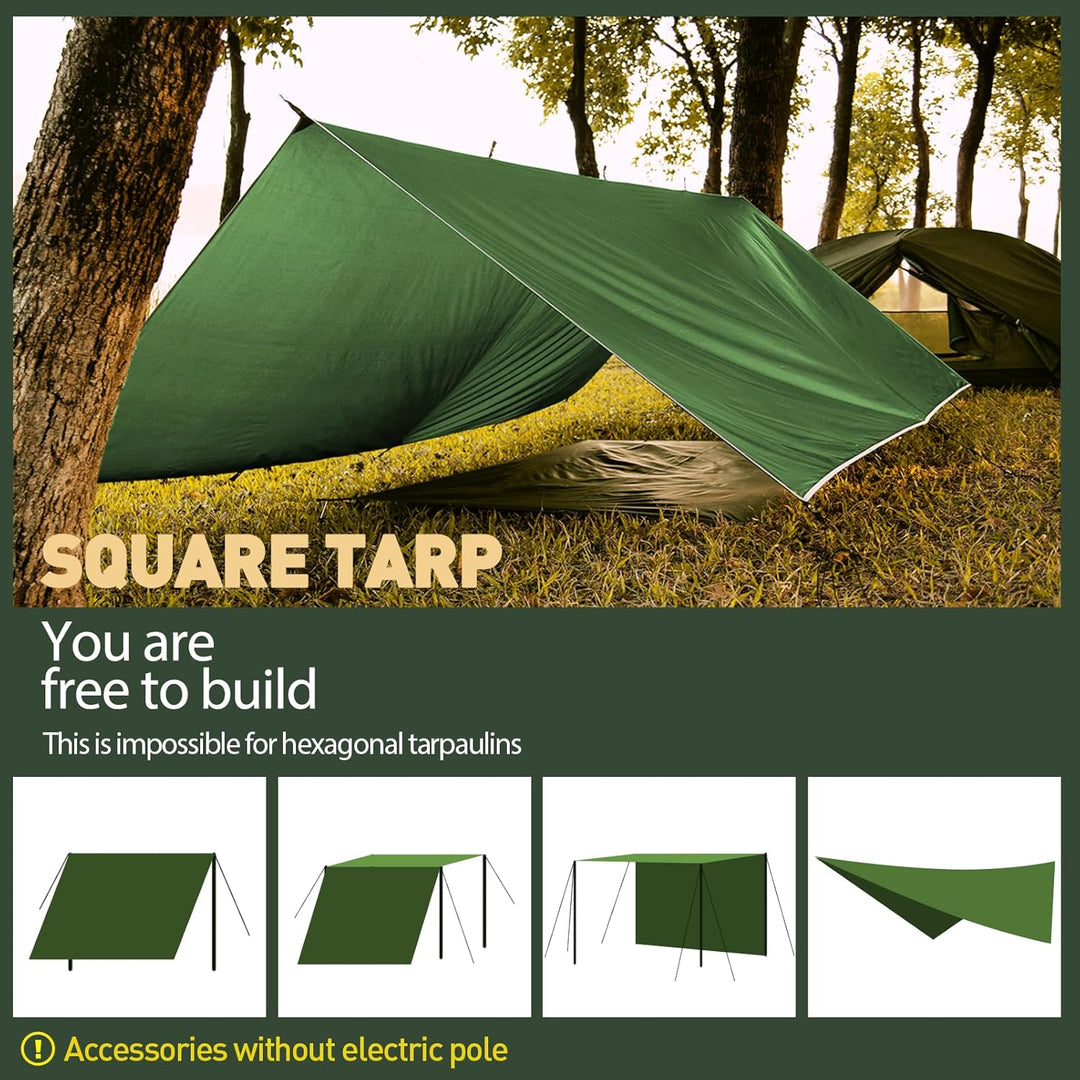Tarp 3x4M Wasserdicht, Ultraleicht Camping Zeltplane, mit 15 Öse+6 Aluminiumstifte+8 Nylonseile, Ant