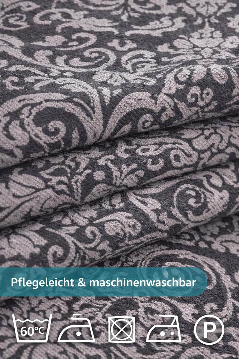soma Biber Bettwäsche 2 teilig Bettbezug 135x200 cm Kopfkissenbezug 80 x 80 cm anthrazit Barock Blum