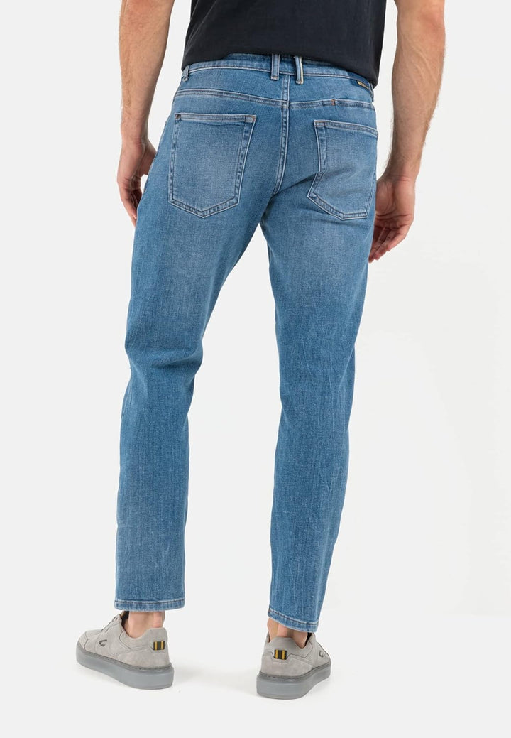 camel active Herren Tapered Fit Destroyed Jeans mit Smartphone Tasche 35W / 30L Denim Blau, 35W / 30
