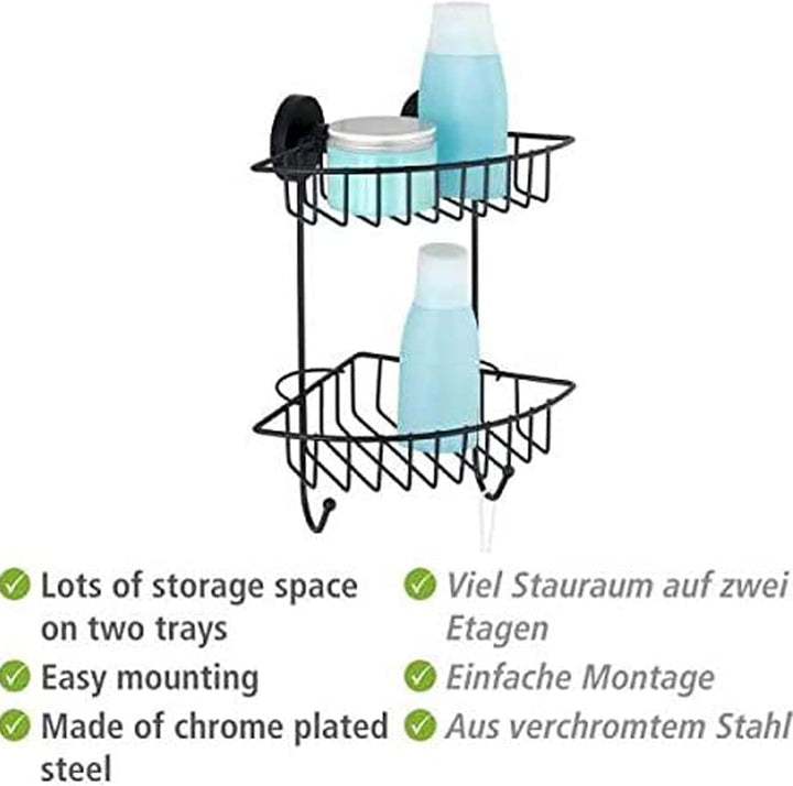 WENKO Vacuum-Loc Eckregal 2 Etagen Bari, Wandablage im Loft-Style, Befestigen ohne Bohren, Lackierte