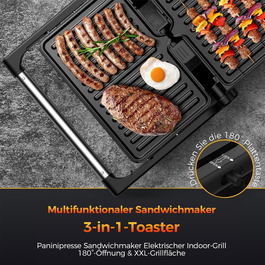 YASHE Sandwichmaker, 1500W Panini Grill, XXL Antihaftplatten, Automatische Temperaturregelung, Kontr