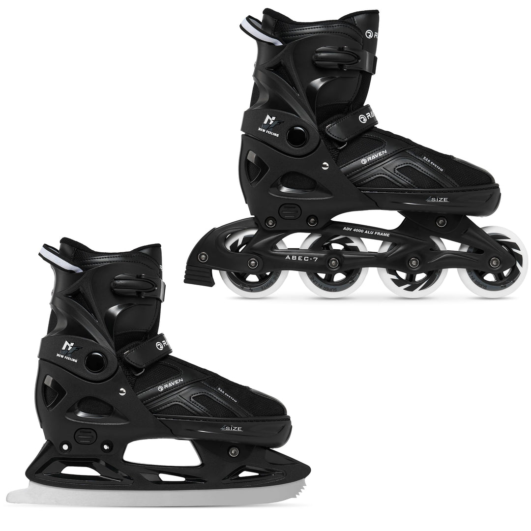 RAVEN Pulse Inline Skates Inliner für Kinder und Erwachsene OPTIONAL 2in1 mit Schlittschuhen verstel