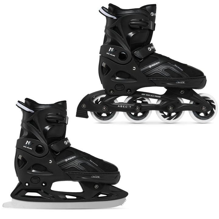 RAVEN Pulse Inline Skates Inliner für Kinder und Erwachsene OPTIONAL 2in1 mit Schlittschuhen verstel