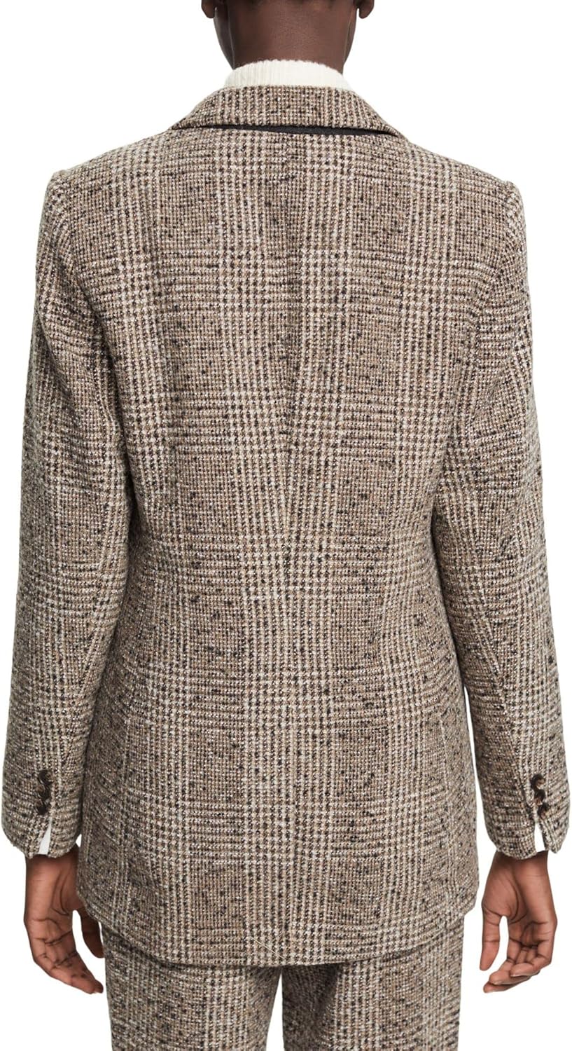 ESPRIT Bouclé-Blazer mit Karomuster aus Wollmix 36 002/Black 2, 36 002/Black 2