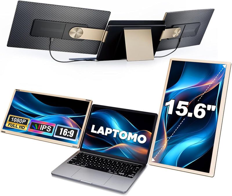 15.6" Laptop Screen Extender, 1080P FHD Portable Monitor Laptop with 235° Rotation, Triple Screen La