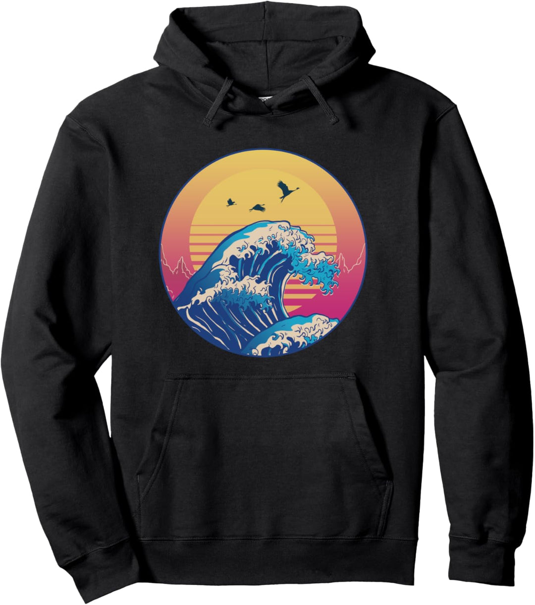 Kanagawa Japanese Vaporwave Aesthetic The Great Wave Gift Pullover Hoodie